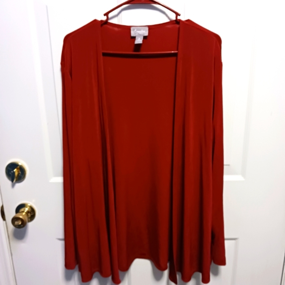 Chico’s Travelers Red Slinky Open Cardigan Sz 2 (L) Stretch Fabric